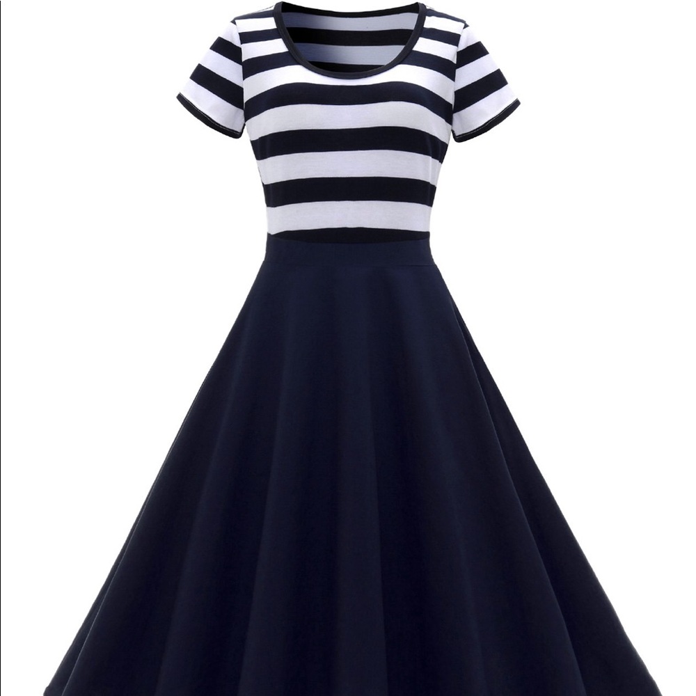 Navy and white midi dress