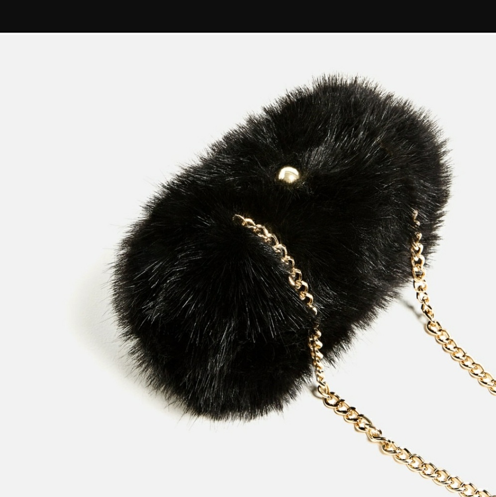 Zara faux fur minaudiere black clutch