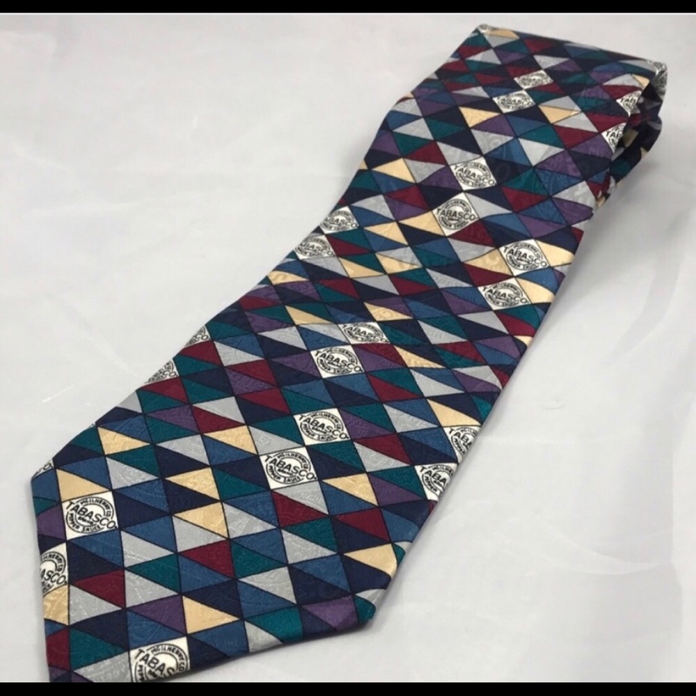 Tabasco geometric design tie with logo 100% Silk.