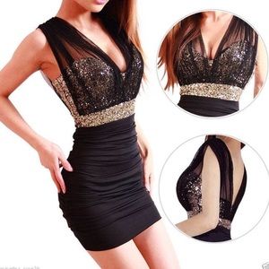 Mini Sexy Sequin V-neck Sleeveless Dress
