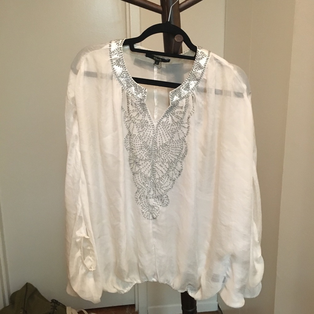 White peasant top w silver beads