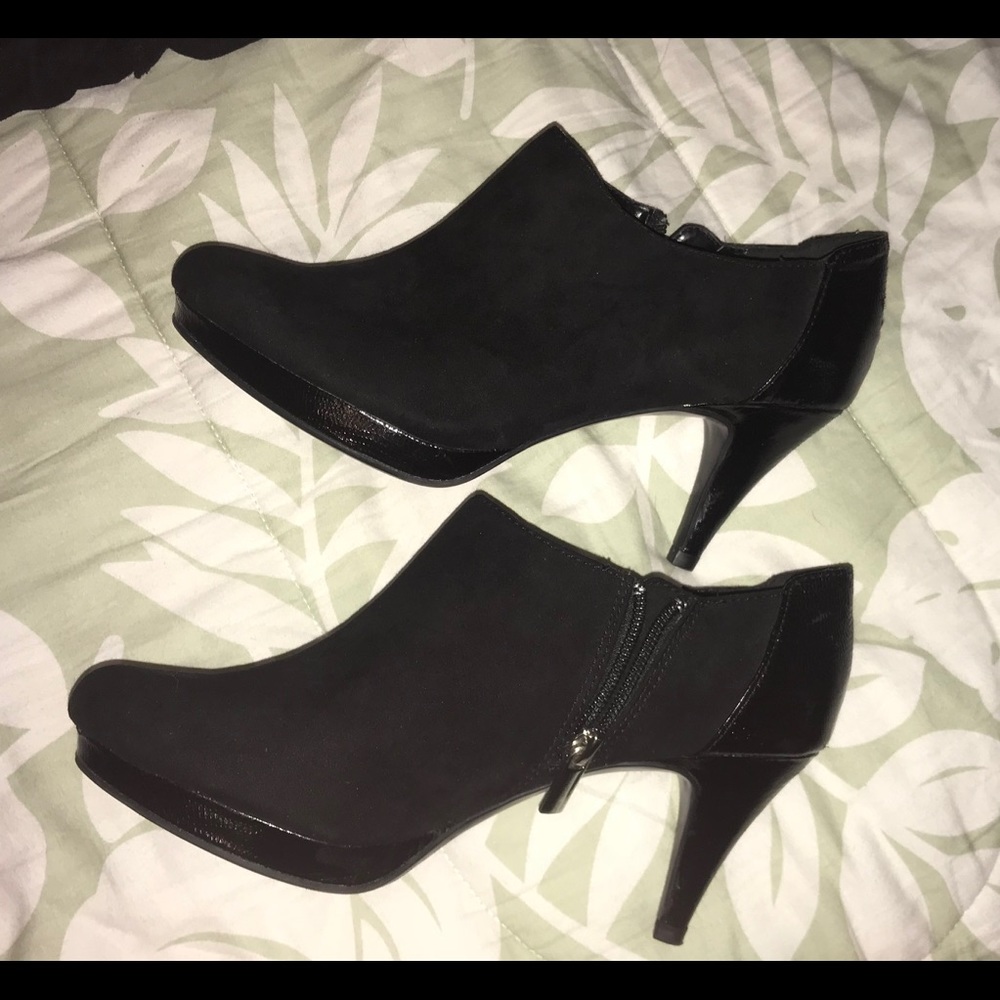 Black leather booties