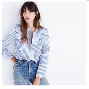 Madewell Striped Ruffle Front Blouse