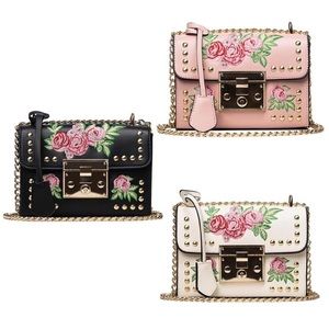 Mini Flower Embroidery Flap Rivet Messenger Bag