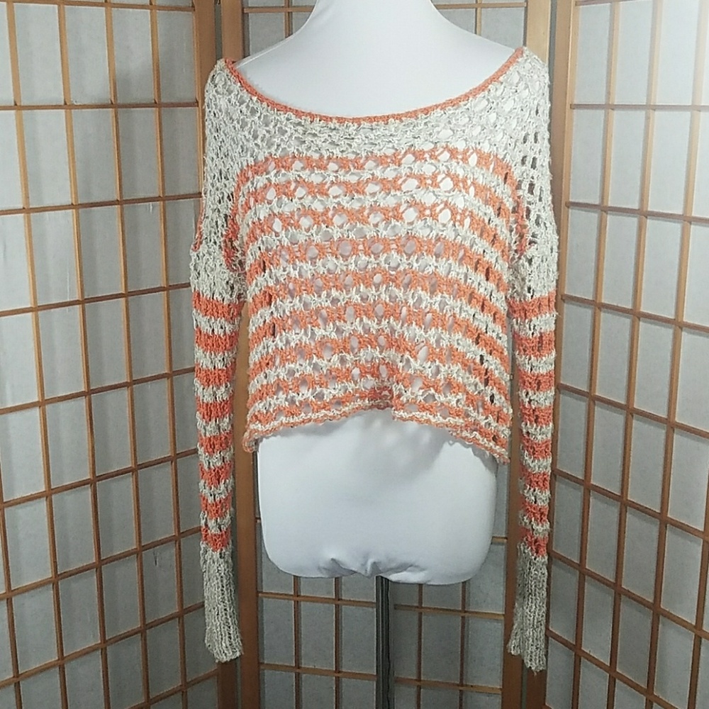 Free People cropped, loose knit boatneck sweater