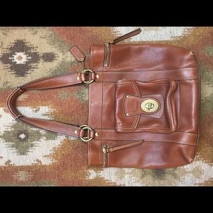 Cognac leather Coach tote