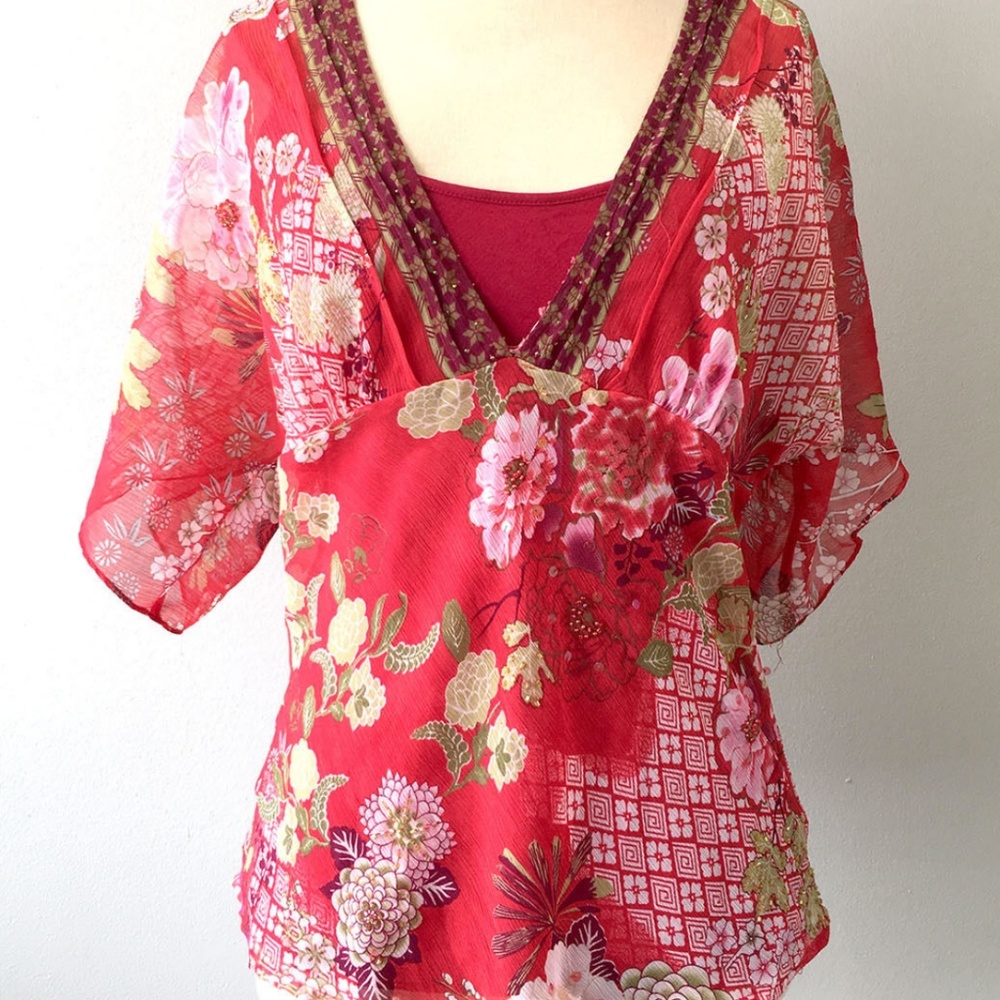 Floral Kimono Blouse Top Small