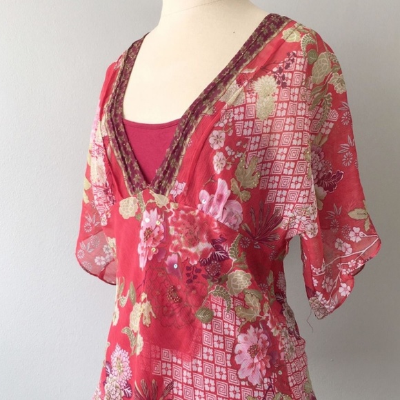 Floral Kimono Blouse Top Small - Picture 2 of 5