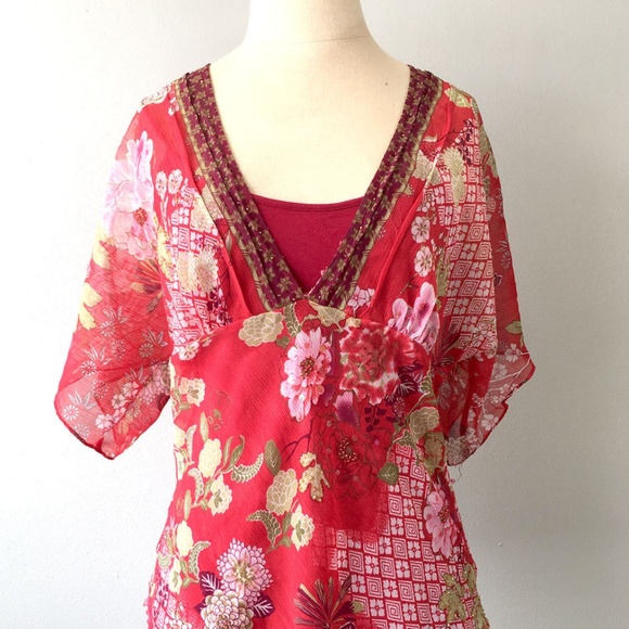 Floral Kimono Blouse Top Small - Picture 3 of 5