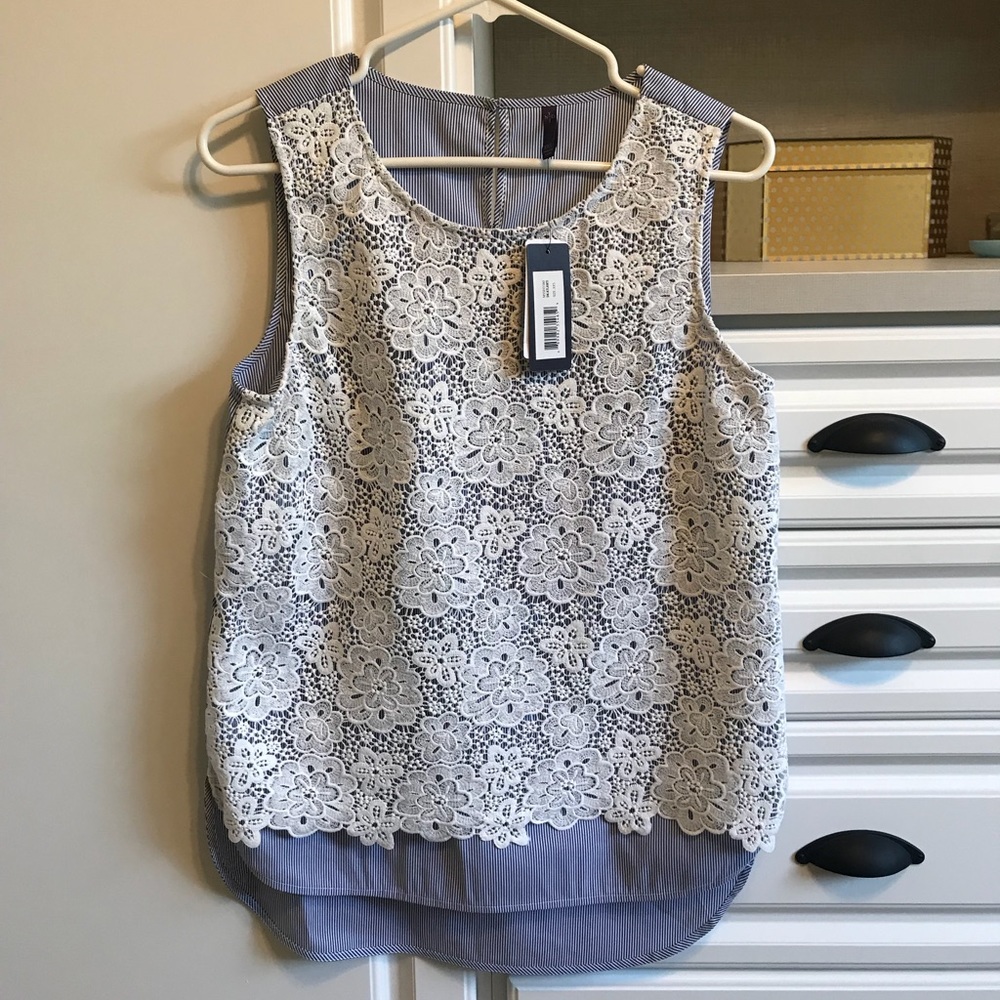 NWT NYDJ White Lace Tank & Blue Striped Tank Top