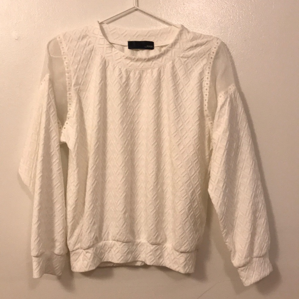 NWOT White Sweatshirt with Color-blocked Organza
