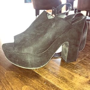 Suede with wrap around strap & chunky heel