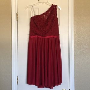 David’s Bridal apple color brides maids dress