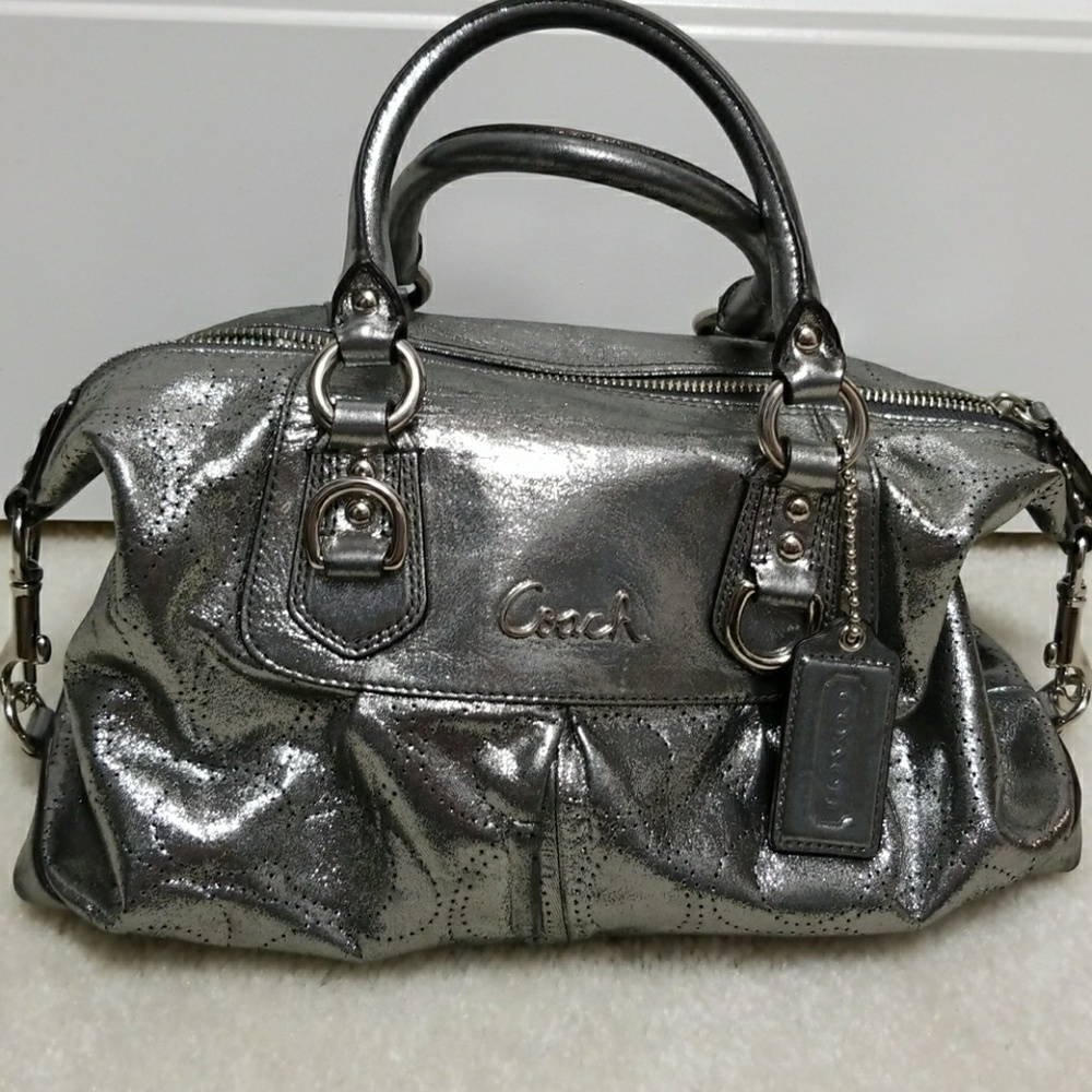 Silver authentic Coach purse