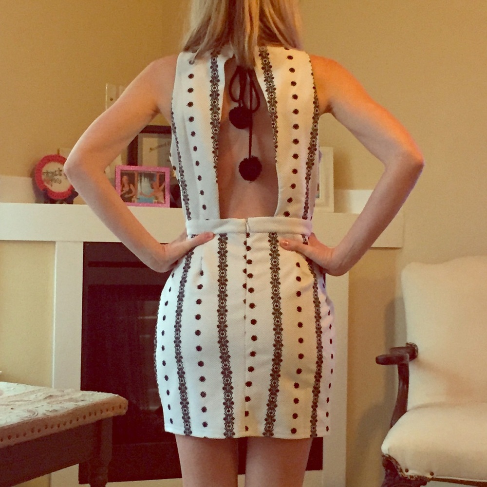 BACKLESS Pom Pom tie mini dress - perfect!