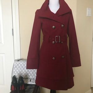 👗 SOLD 👗Fashion Winter Red Pea Coat, Fit & Flare
