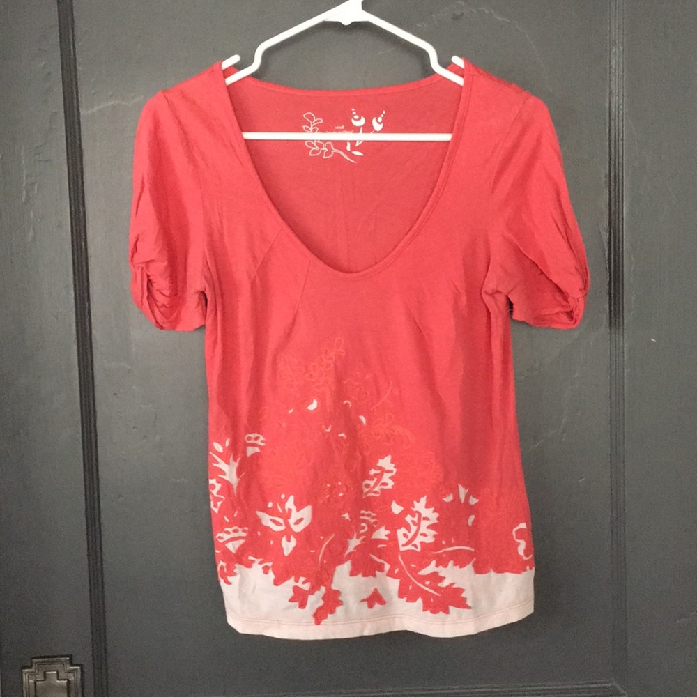 Anthropologie pink flower tee