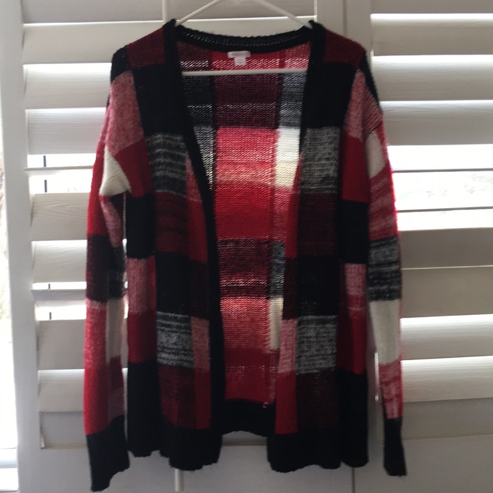 EUC perfect winter plaid sweater cardigan - Picture 2 of 3