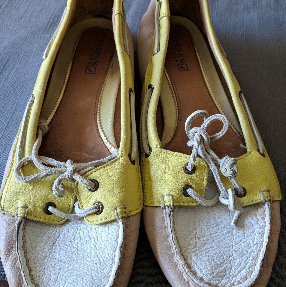 Sperry yellow and white boat shoes