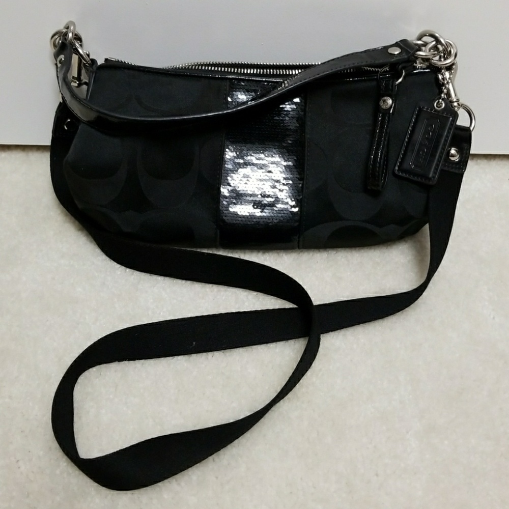 Black seguin coach purse