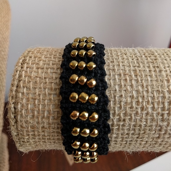 Crochet black and gold bracelet - Picture 1 of 5