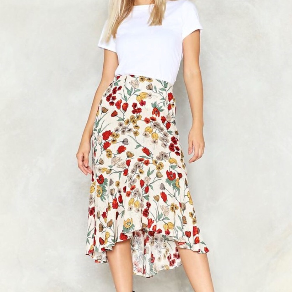 NWT Nasty Gal high low floral midi skirt