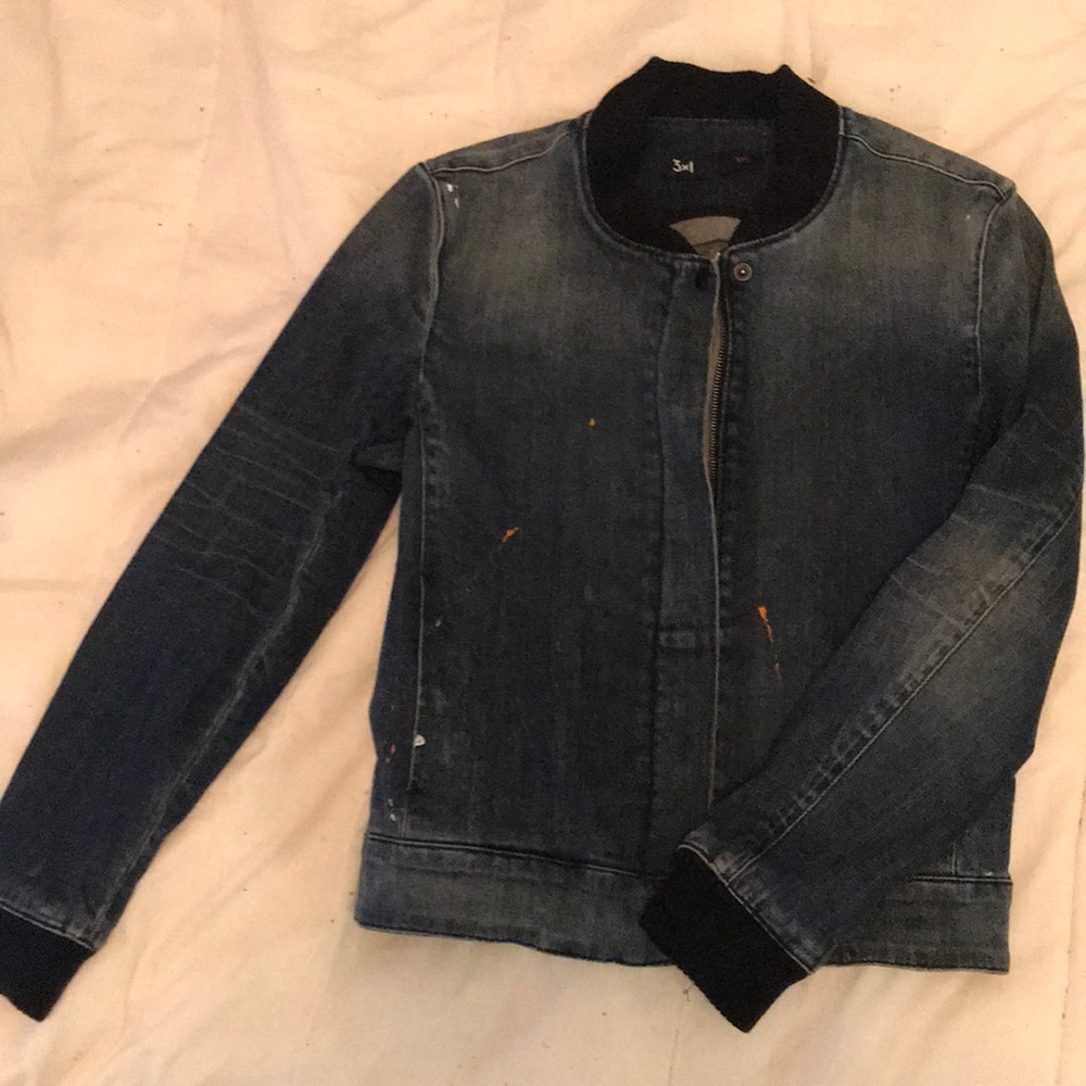 Jean zip up jacket with paint splatters