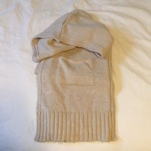 Cozy Tan Hooded Scarf with Pockets