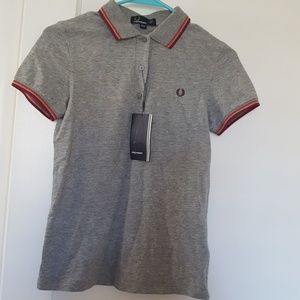 NWT Fred Perry Twin Tipped Gray Polo Shirt Size 2