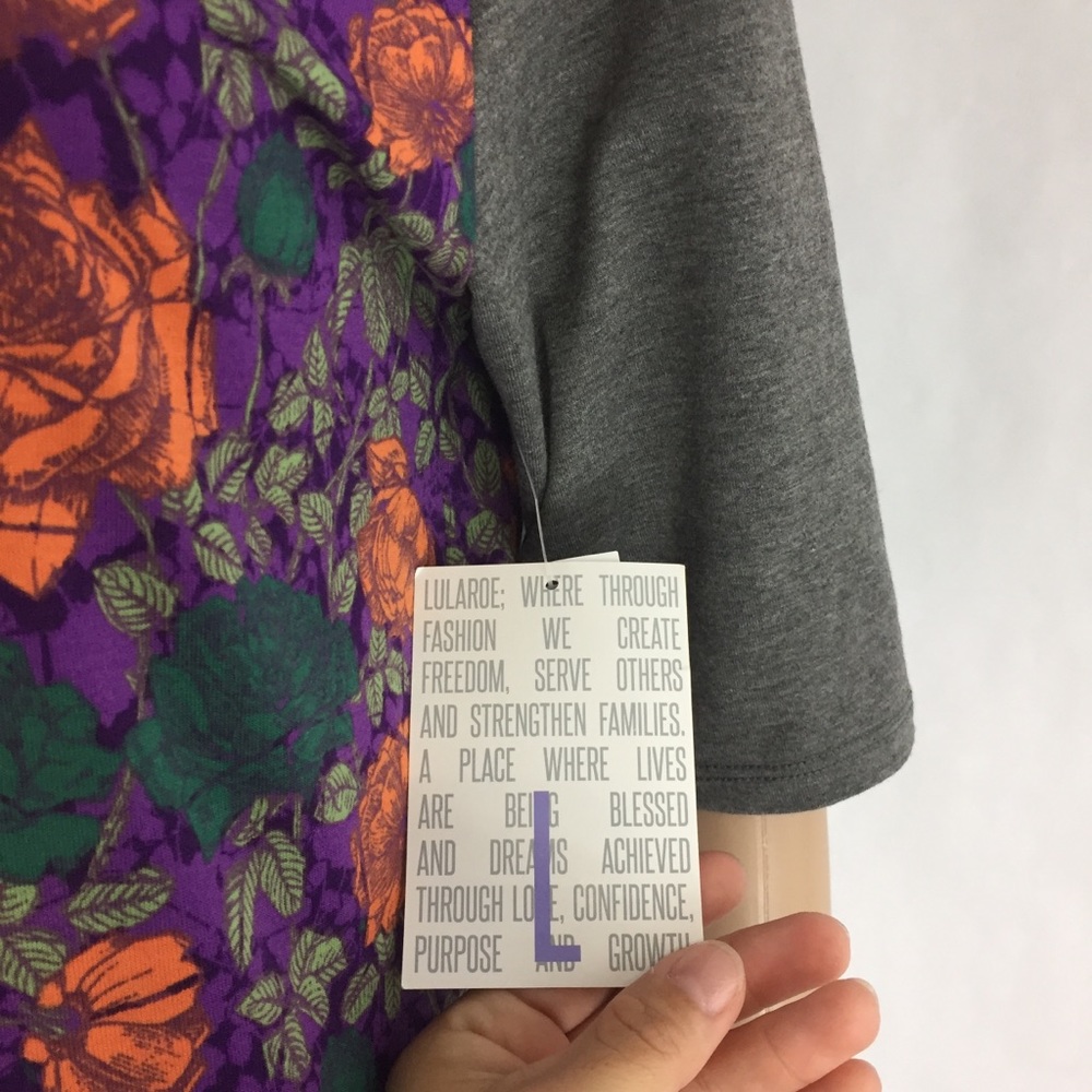 LuLaRoe Large Floral Purple Orange Green Dress - Picture 8 of 8