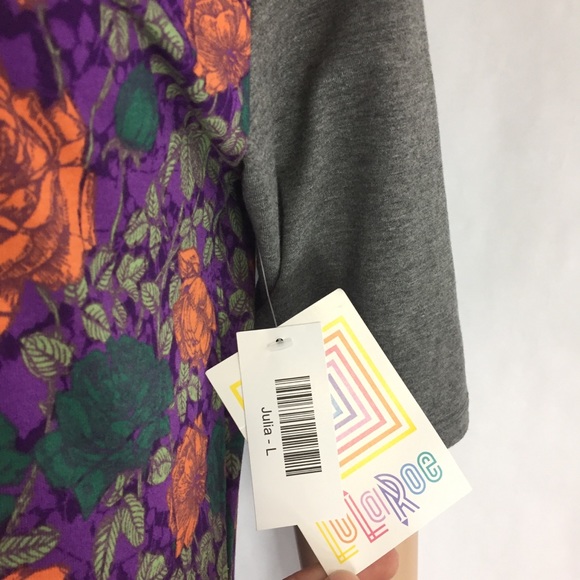 LuLaRoe Large Floral Purple Orange Green Dress - Picture 4 of 8