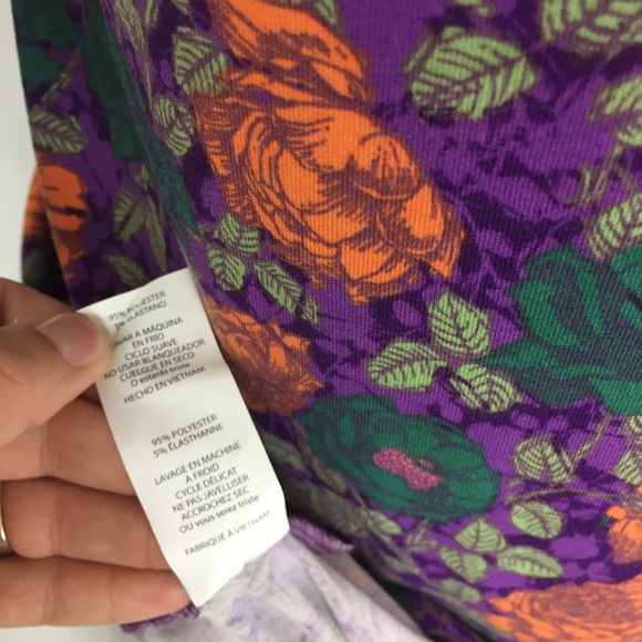 LuLaRoe Large Floral Purple Orange Green Dress - Picture 6 of 8