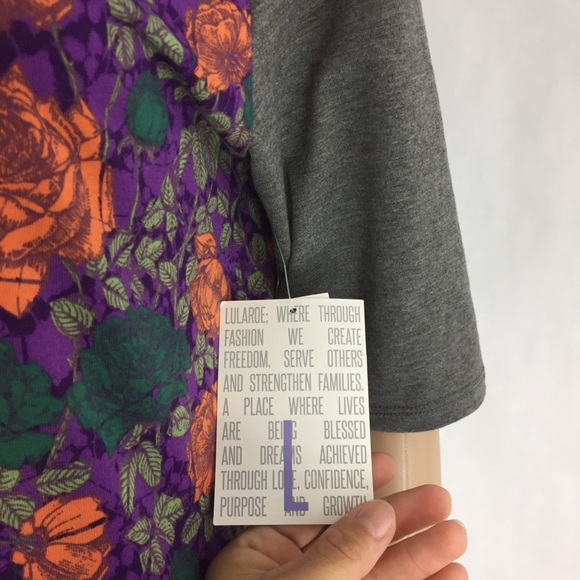 LuLaRoe Large Floral Purple Orange Green Dress - Picture 8 of 8