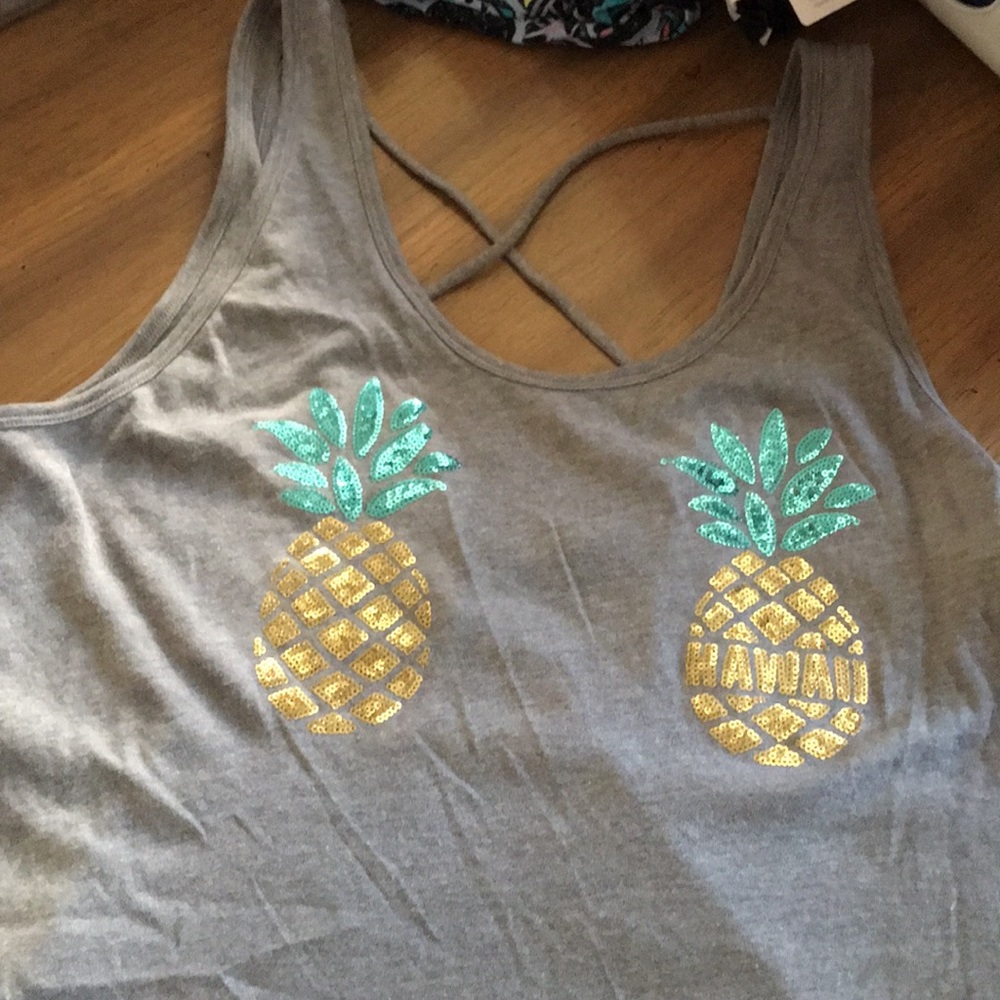 Pink tank w cross back sparkle Pinapple’s
