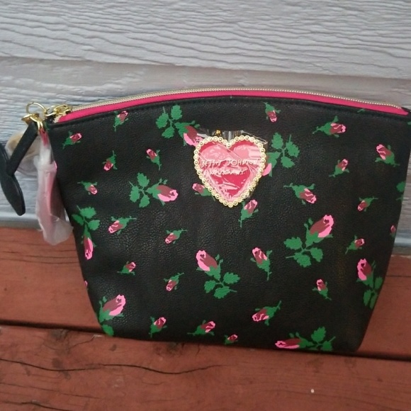 Betsey Johnson rose print cosmetic bag - Picture 1 of 2