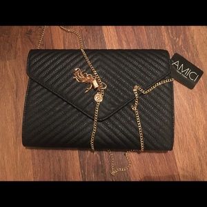 NEW Black Purse w gold chain