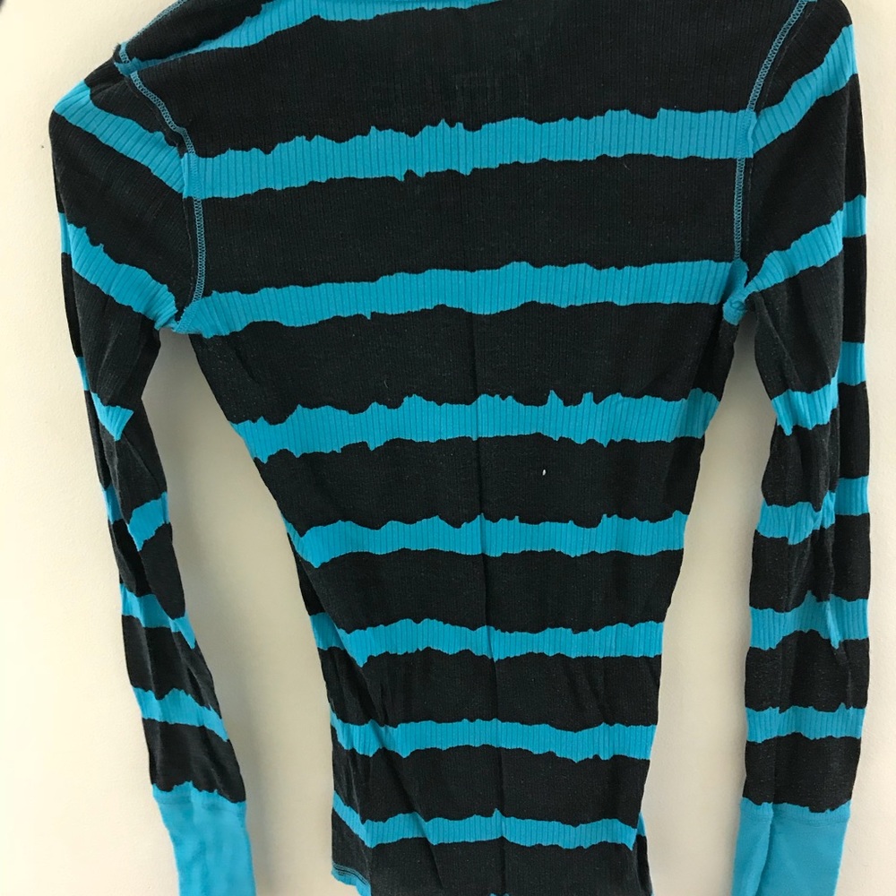 Blue and black striped long sleeve shirt