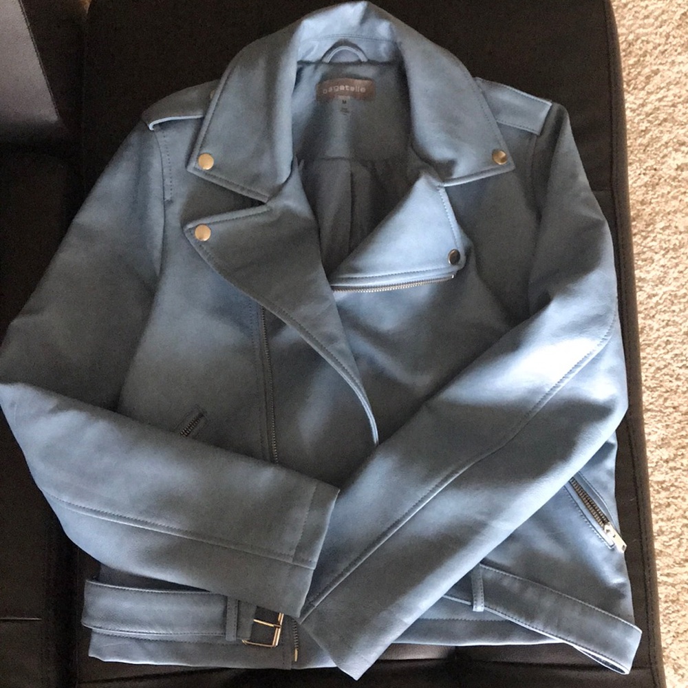 Powder Blue Leather Jacket