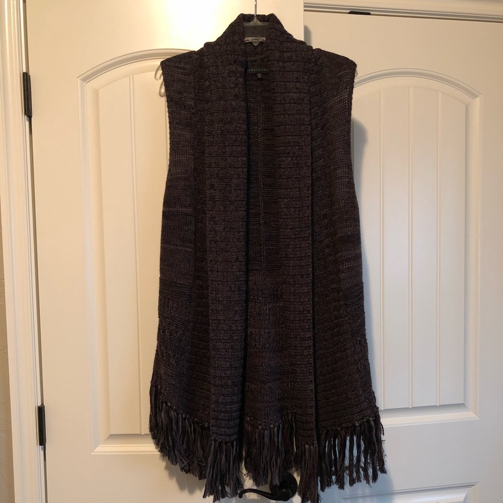 Sanctuary purple/grey fringe sleeveless cardigan