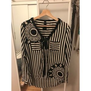 Desigual Black and White Striped Blouse