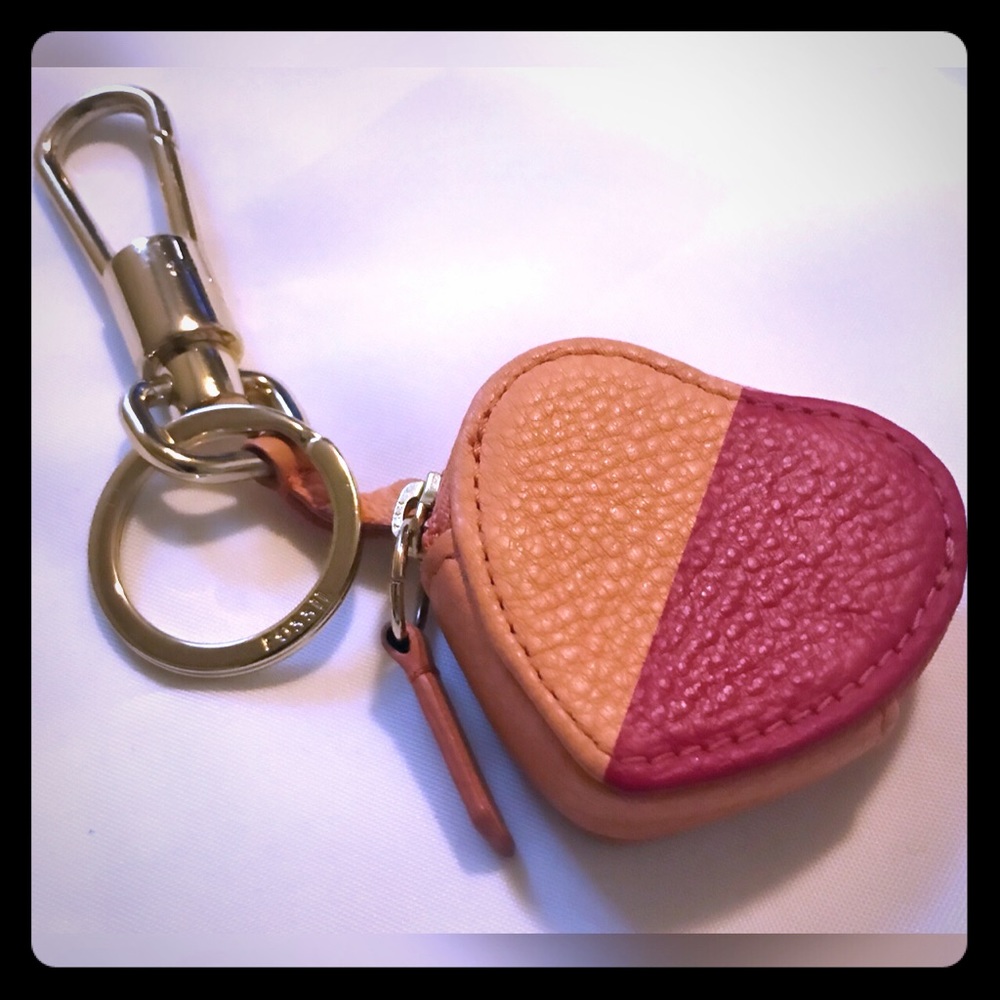 Fossil leather keychain coin purse charm heart ❤️