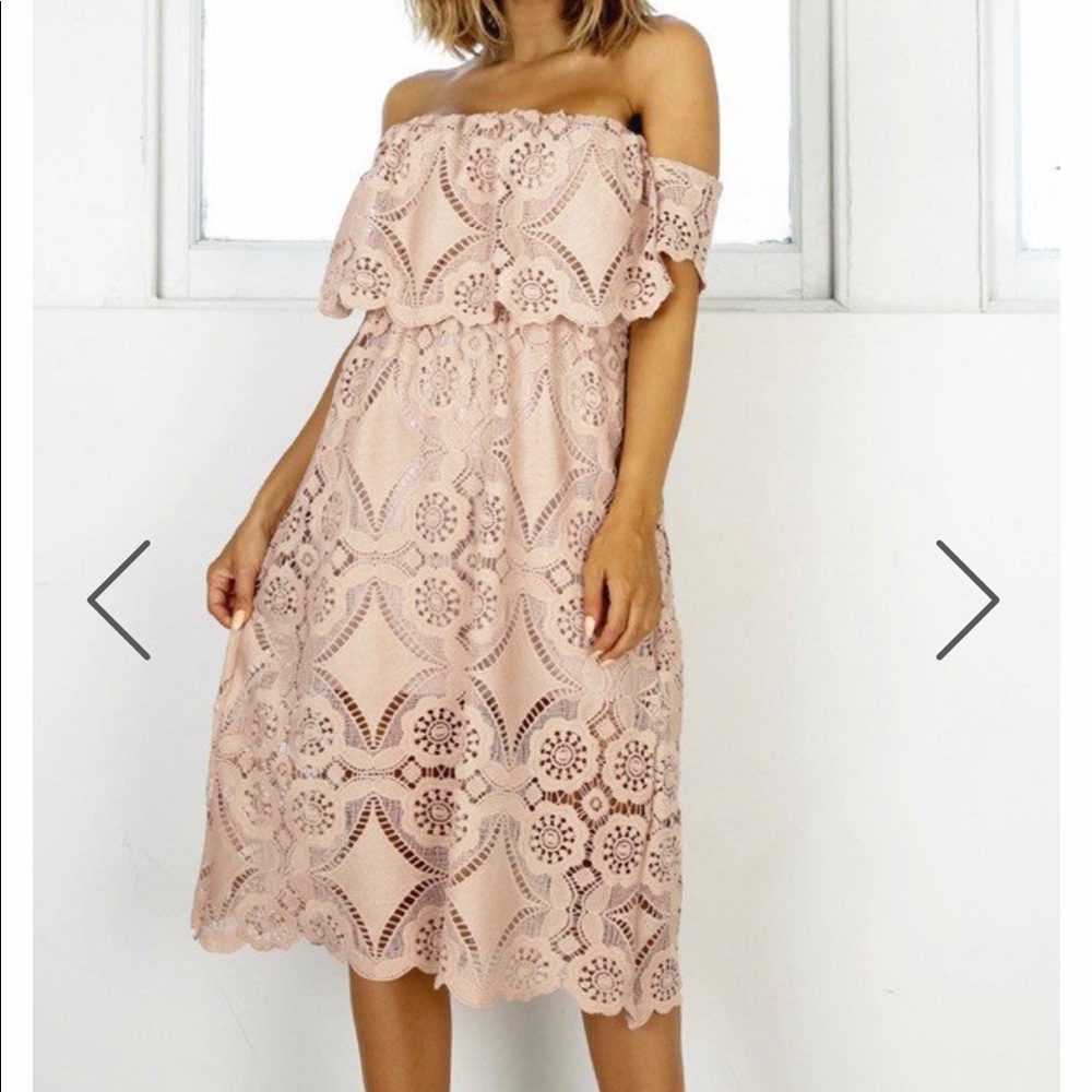 Showpo Get Ready Dress boho lace strapless dress