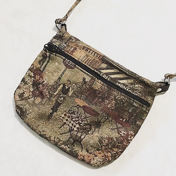 Vintage Handbags - Paris themed tapestry crossbody