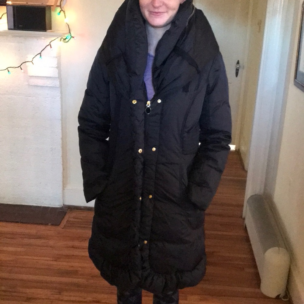 TTahari down puffer long black coat
