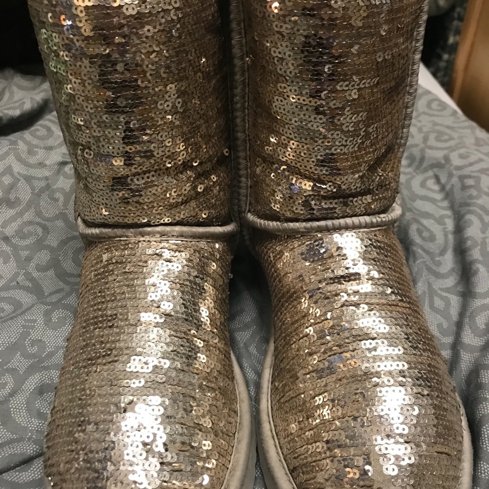 Authentic Short Silver Sparkly Uggs