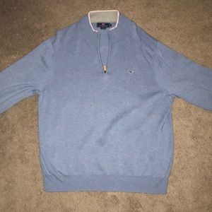 Light Blue Vineyard Vines quarter zip, pink detail