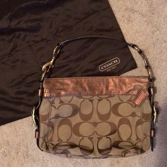 Coach Handbags - Coach Signature Brown Metallic Shoulder Bag