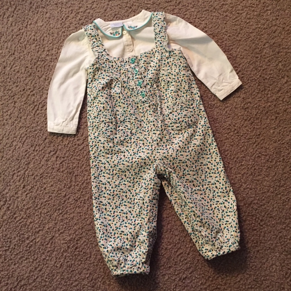 Flower Print Corduroy Jumpsuit & Onesie Set