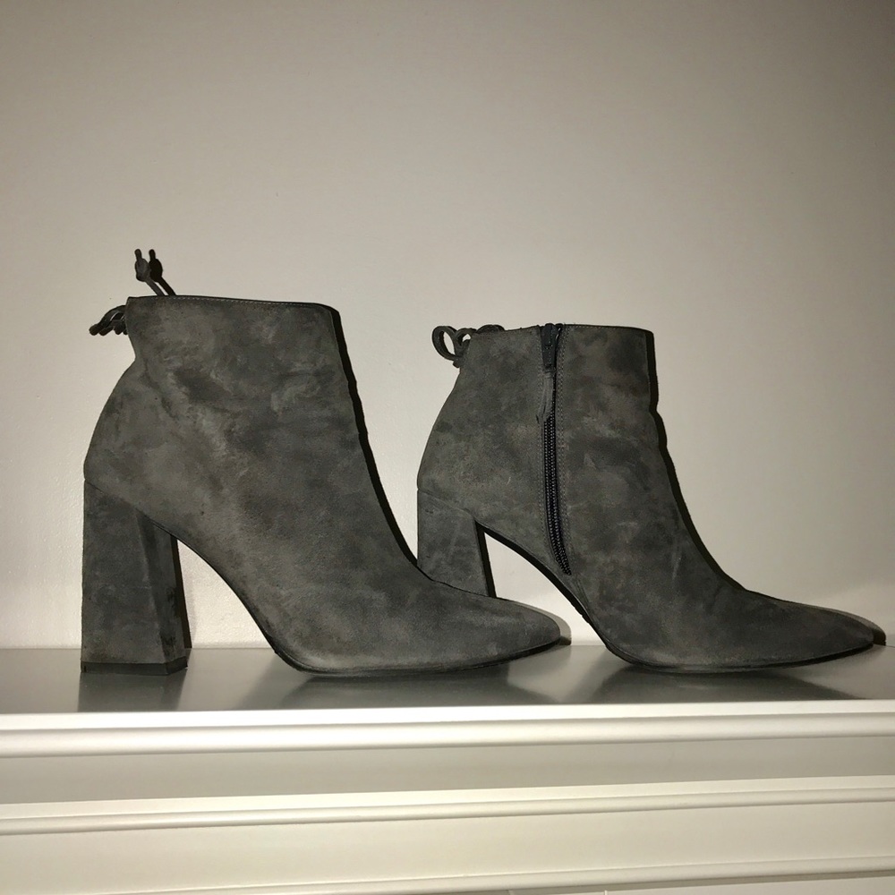Grey suede Stuart Weitzman ‘grandiose’ booties.