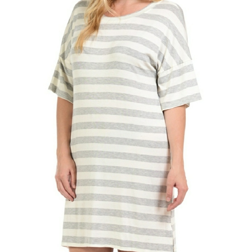 Heather Grey Striped Shortsleeve Scoopneck Dress - Picture 2 of 4